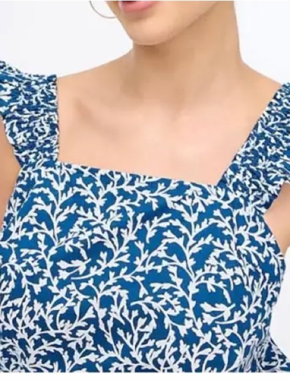 J.Crew Factory smocked ruffle-shoulder tank top in seaport blue & white floral